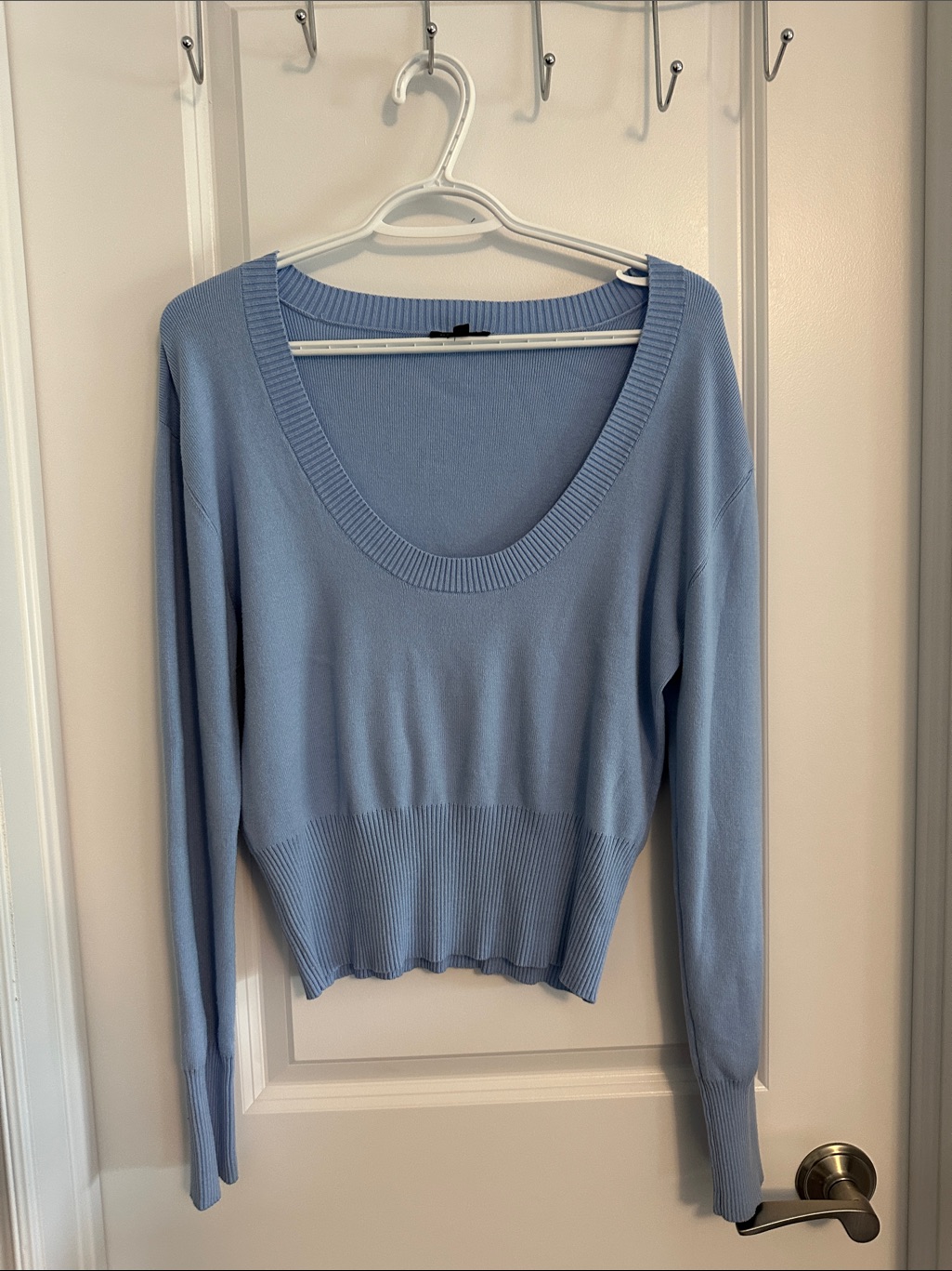 Dynamite Light Blue Scoop Neck Ribbed Hem Sweater